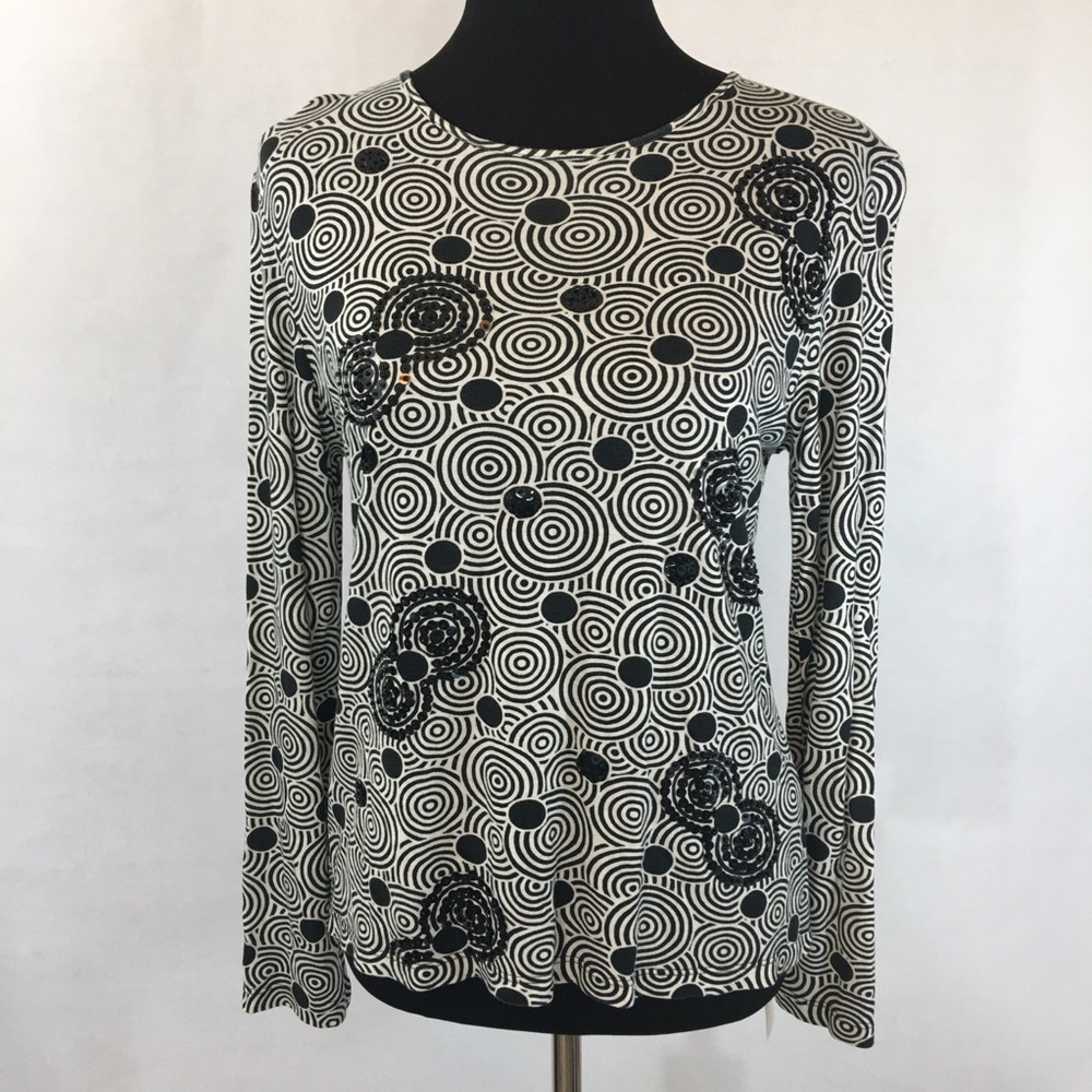 VTG Pierre Cardin Black/White Sequins Top | Large